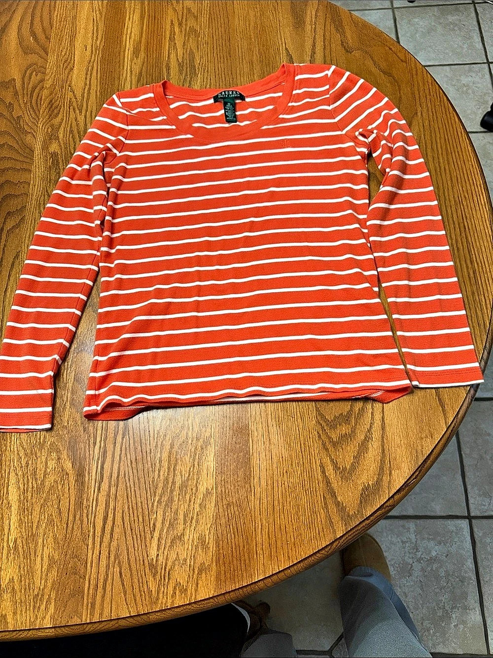 Lauren Ralph Lauren Striped Long Sleeve Tee in Orange & White Size Medium Like
